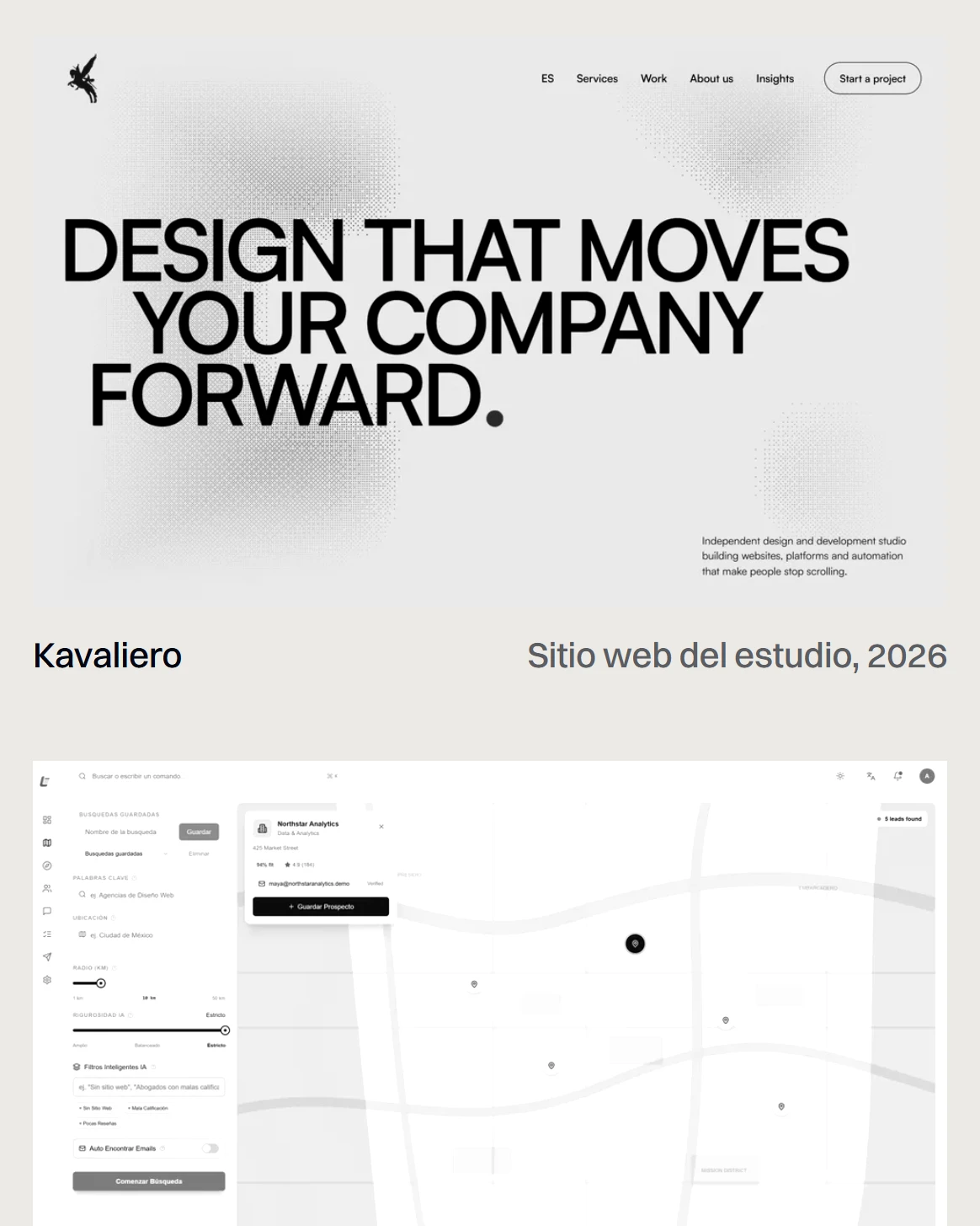 The portfolio’s index on a phone: an ordinary page, with two covers printed in one ink and a caption under the first