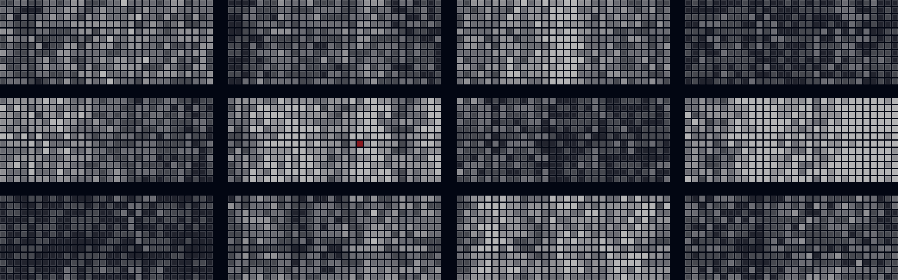 Illustration of a container yard seen from above: blocks of squares at different brightness and a single red square